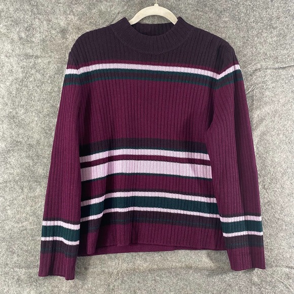 St. John Sweaters - St. John Sport Sweater Medium Purple Striped Santana Knit Long Sleeve Mock Neck